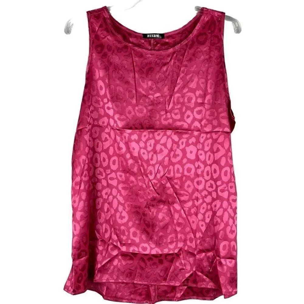 BTFBM Pink Leopard Sleeveless Crew Neck Blouse Large